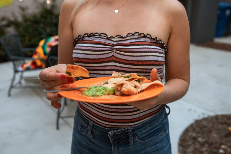 A plate of homemade food served at a gathering